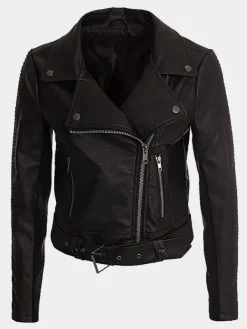 Asal Vision Black Jackets | Biker Jackets | Cropped Leather Womens Motorcycle Jacket Black