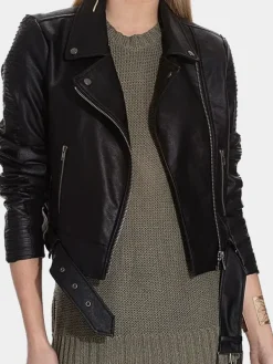 Asal Vision Black Jackets | Biker Jackets | Cropped Leather Womens Motorcycle Jacket Black