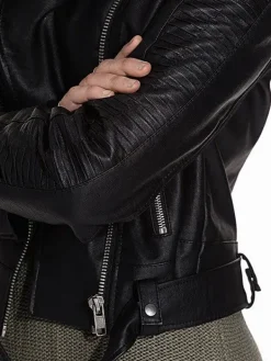 Asal Vision Black Jackets | Biker Jackets | Cropped Leather Womens Motorcycle Jacket Black