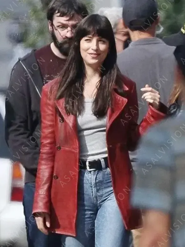 Asal Vision Women Coats | Leather Jackets | Dakota Johnson Madame Web 2024 Red Leather Coat Red Waxed