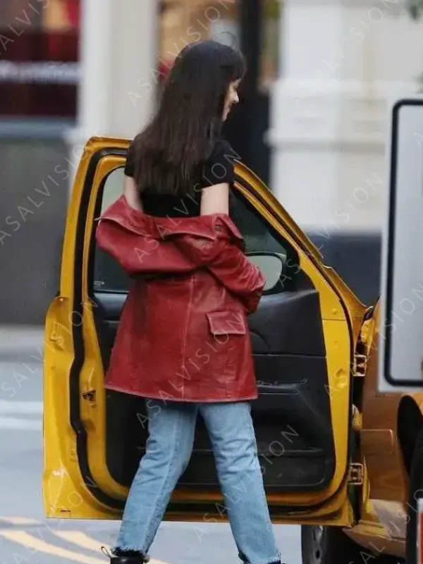 Asal Vision Women Coats | Leather Jackets | Dakota Johnson Madame Web 2024 Red Leather Coat Red Waxed