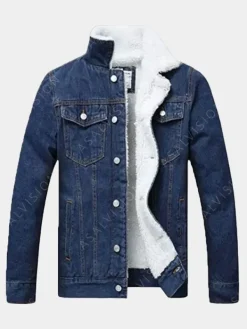 Asal Vision Denim Jackets | Dark Faux Fur Lined Sherpa Denim Jacket Blue