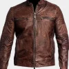 Asal Vision Cafe Racer Jackets | Biker Jackets | Dark Brown Cafe Racer Leather Jacket Waxed Brown
