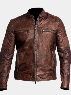 Asal Vision Cafe Racer Jackets | Biker Jackets | Dark Brown Cafe Racer Leather Jacket Waxed Brown