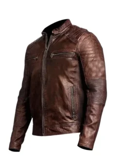 Asal Vision Cafe Racer Jackets | Biker Jackets | Dark Brown Cafe Racer Leather Jacket Waxed Brown