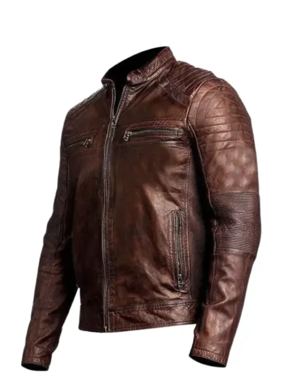 Asal Vision Cafe Racer Jackets | Biker Jackets | Dark Brown Cafe Racer Leather Jacket Waxed Brown