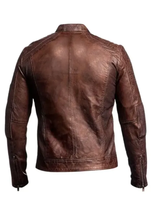 Asal Vision Cafe Racer Jackets | Biker Jackets | Dark Brown Cafe Racer Leather Jacket Waxed Brown