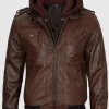 Asal Vision Hooded Jackets | Bomber Jackets | Hooded Leather Jacket For Men Dark Brown