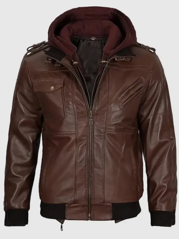 Asal Vision Hooded Jackets | Bomber Jackets | Hooded Leather Jacket For Men Dark Brown