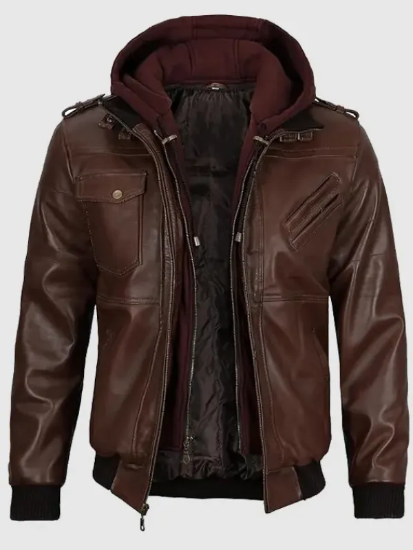 Asal Vision Hooded Jackets | Bomber Jackets | Hooded Leather Jacket For Men Dark Brown