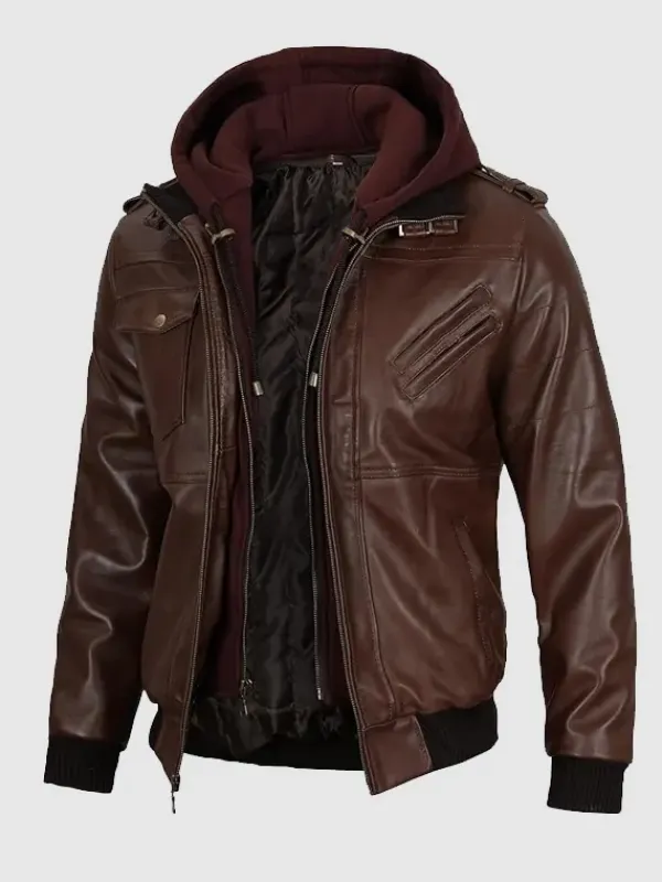 Asal Vision Hooded Jackets | Bomber Jackets | Hooded Leather Jacket For Men Dark Brown