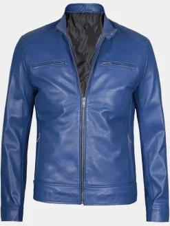Asal Vision Blue Jackets | Cafe Racer Jackets | Declan Men’s Cafe Racer Leather Jacket Blue