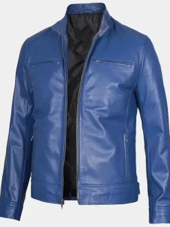 Asal Vision Blue Jackets | Cafe Racer Jackets | Declan Men’s Cafe Racer Leather Jacket Blue