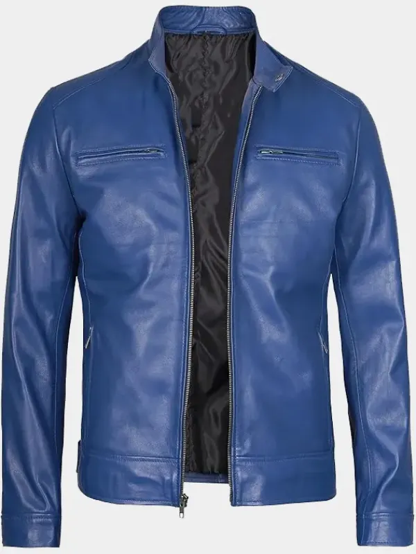 Asal Vision Blue Jackets | Cafe Racer Jackets | Declan Men’s Cafe Racer Leather Jacket Blue