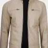 Asal Vision Cafe Racer Jackets | Biker Jackets | Declan Men’s Cafe Racer Style Leather Jacket Beige