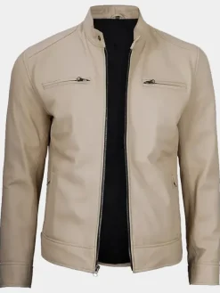 Asal Vision Cafe Racer Jackets | Biker Jackets | Declan Men’s Cafe Racer Style Leather Jacket Beige