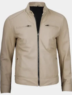 Asal Vision Cafe Racer Jackets | Biker Jackets | Declan Men’s Cafe Racer Style Leather Jacket Beige