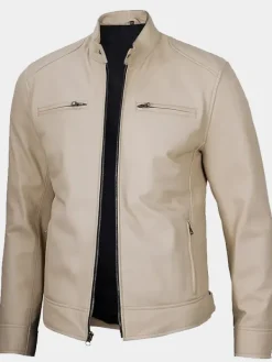 Asal Vision Cafe Racer Jackets | Biker Jackets | Declan Men’s Cafe Racer Style Leather Jacket Beige