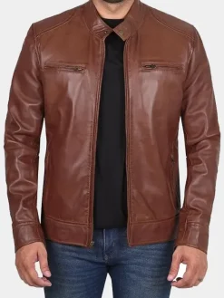 Asal Vision Brown Jackets | Cafe Racer Jackets | Declan Men’s Cafe Racer Leather Jacket Brown
