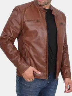 Asal Vision Brown Jackets | Cafe Racer Jackets | Declan Men’s Cafe Racer Leather Jacket Brown