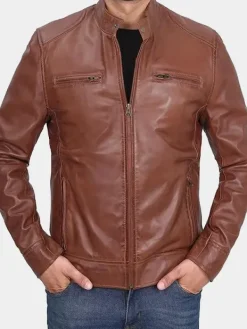 Asal Vision Brown Jackets | Cafe Racer Jackets | Declan Men’s Cafe Racer Leather Jacket Brown