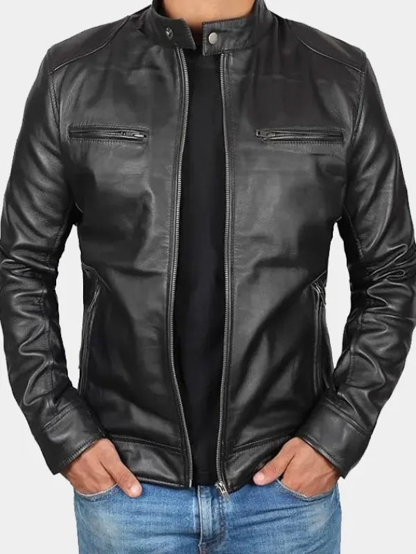 Asal Vision Black Jackets | Cafe Racer Jackets | Declan Men’s Cafe Racer Leather Jacket Black