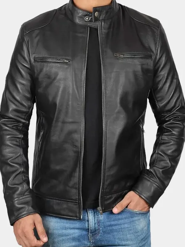 Asal Vision Black Jackets | Cafe Racer Jackets | Declan Men’s Cafe Racer Leather Jacket Black