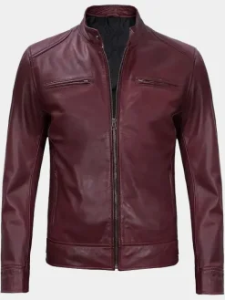 Asal Vision Cafe Racer Jackets | Biker Jackets | Declan Men’s Cafe Racer Leather Jacket Burgundy