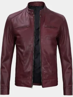 Asal Vision Cafe Racer Jackets | Biker Jackets | Declan Men’s Cafe Racer Leather Jacket Burgundy