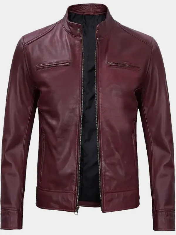 Asal Vision Cafe Racer Jackets | Biker Jackets | Declan Men’s Cafe Racer Leather Jacket Burgundy