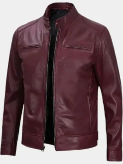 Asal Vision Cafe Racer Jackets | Biker Jackets | Declan Men’s Cafe Racer Leather Jacket Burgundy