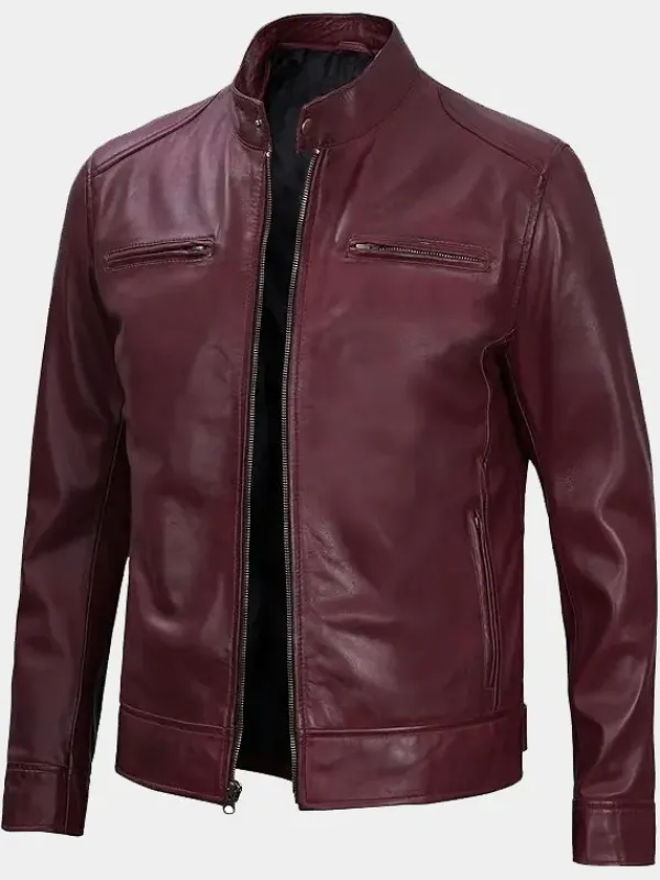 Asal Vision Cafe Racer Jackets | Biker Jackets | Declan Men’s Cafe Racer Leather Jacket Burgundy