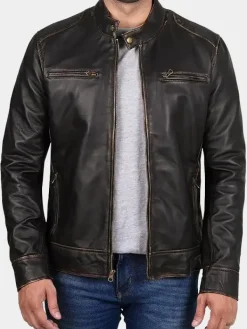 Asal Vision Brown Jackets | Cafe Racer Jackets | Declan Men’s Vintage Leather Jacket Dark Brown