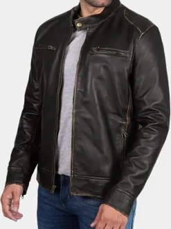 Asal Vision Brown Jackets | Cafe Racer Jackets | Declan Men’s Vintage Leather Jacket Dark Brown