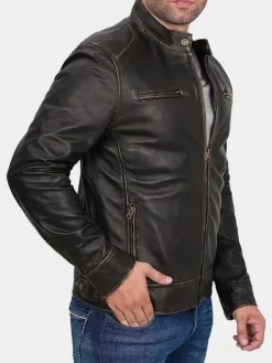 Asal Vision Brown Jackets | Cafe Racer Jackets | Declan Men’s Vintage Leather Jacket Dark Brown