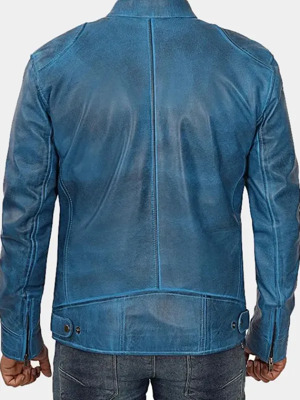 Asal Vision Blue Jackets | Cafe Racer Jackets | Declan Men’s Vintage Blue Cafe Racer Leather Jacket Waxed Blue