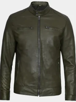 Asal Vision Cafe Racer Jackets | Biker Jackets | Declan Leather Jacket For Men Military Green