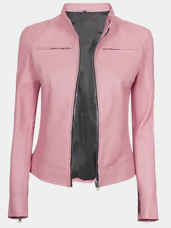 Asal Vision Biker Jackets | Leather Jackets | Declan Cafe Racer Leather Jacket For Women Pink