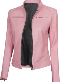 Asal Vision Biker Jackets | Leather Jackets | Declan Cafe Racer Leather Jacket For Women Pink