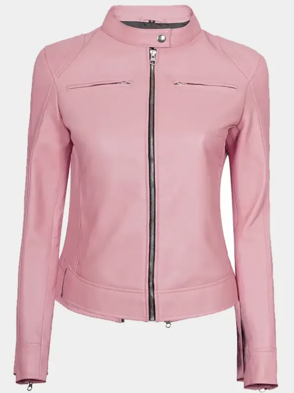 Asal Vision Biker Jackets | Leather Jackets | Declan Cafe Racer Leather Jacket For Women Pink