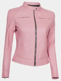 Asal Vision Biker Jackets | Leather Jackets | Declan Cafe Racer Leather Jacket For Women Pink