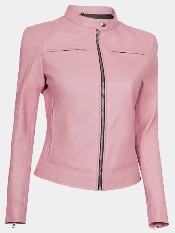 Asal Vision Biker Jackets | Leather Jackets | Declan Cafe Racer Leather Jacket For Women Pink