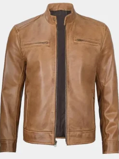 Asal Vision Cafe Racer Jackets | Biker Jackets | Declan Tan Cafe Racer Leather Jacket For Men Waxed Tan