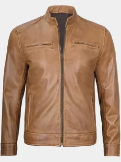 Asal Vision Cafe Racer Jackets | Biker Jackets | Declan Tan Cafe Racer Leather Jacket For Men Waxed Tan