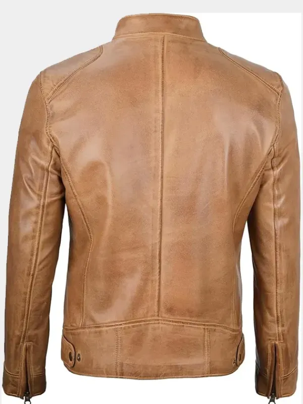 Asal Vision Cafe Racer Jackets | Biker Jackets | Declan Tan Cafe Racer Leather Jacket For Men Waxed Tan