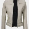 Asal Vision Biker Jackets | Leather Jackets | Declan Women’s Cafe Racer Leather Jacket Beige