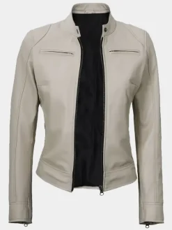 Asal Vision Biker Jackets | Leather Jackets | Declan Women’s Cafe Racer Leather Jacket Beige