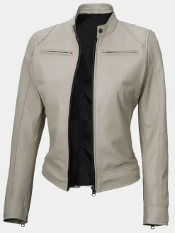 Asal Vision Biker Jackets | Leather Jackets | Declan Women’s Cafe Racer Leather Jacket Beige