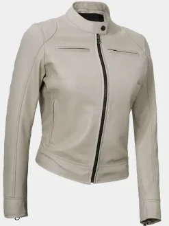 Asal Vision Biker Jackets | Leather Jackets | Declan Women’s Cafe Racer Leather Jacket Beige