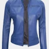 Asal Vision Blue Jackets | Biker Jackets | Declan Women’s Cafe Racer Leather Jacket Blue